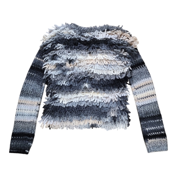 Trina Turk textured shaggy crochet knit striped cardigan in neutral tones - Picture 3 of 10